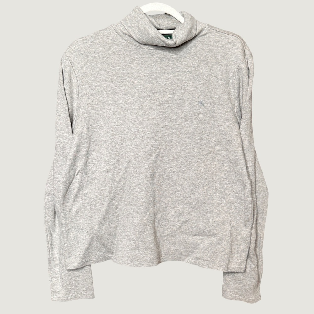 Lauren Ralph Lauren Gray Cotton Turtleneck Top XL Long Sleeve Heathered RL Logo